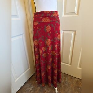 LULAROE RED FLORAL MAXI SKIRT, SIZE S